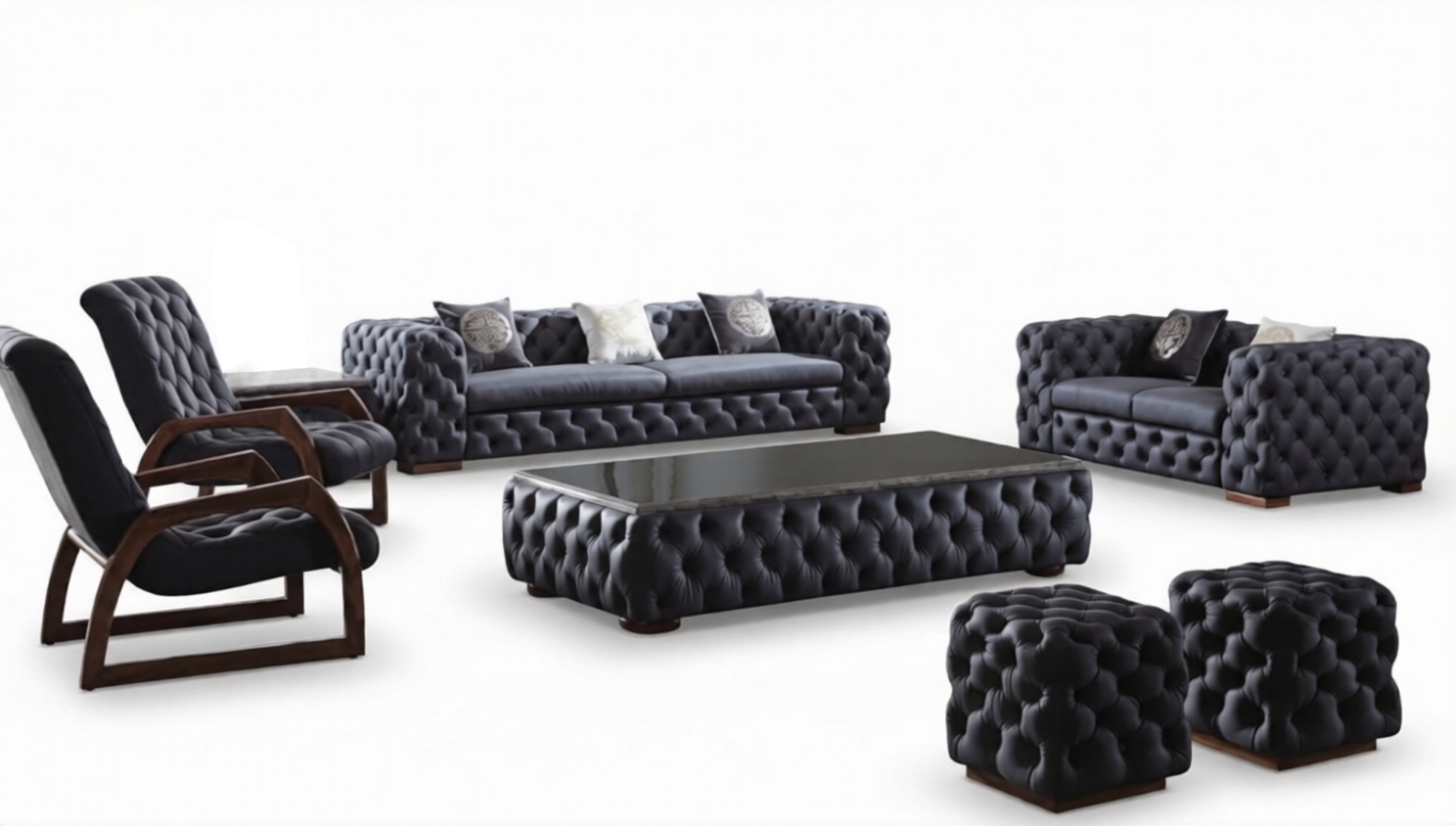 Design Chesterfield Sofagarnitur 3+ 2 Couch Sofa Set Garnitur Polster Leder Neu