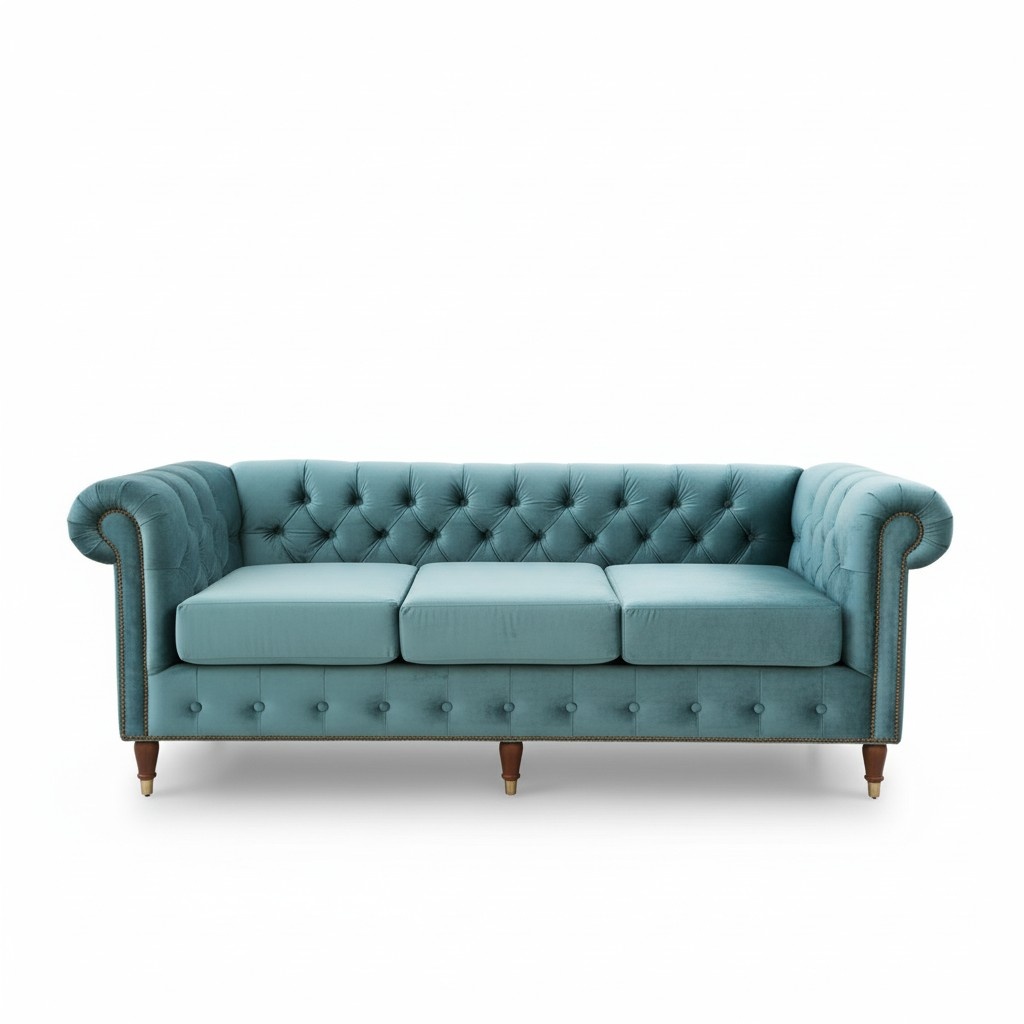 Design Chesterfield Sofagarnitur 3-Sitzer Stoff Couch Blau Polster Sofas Neu