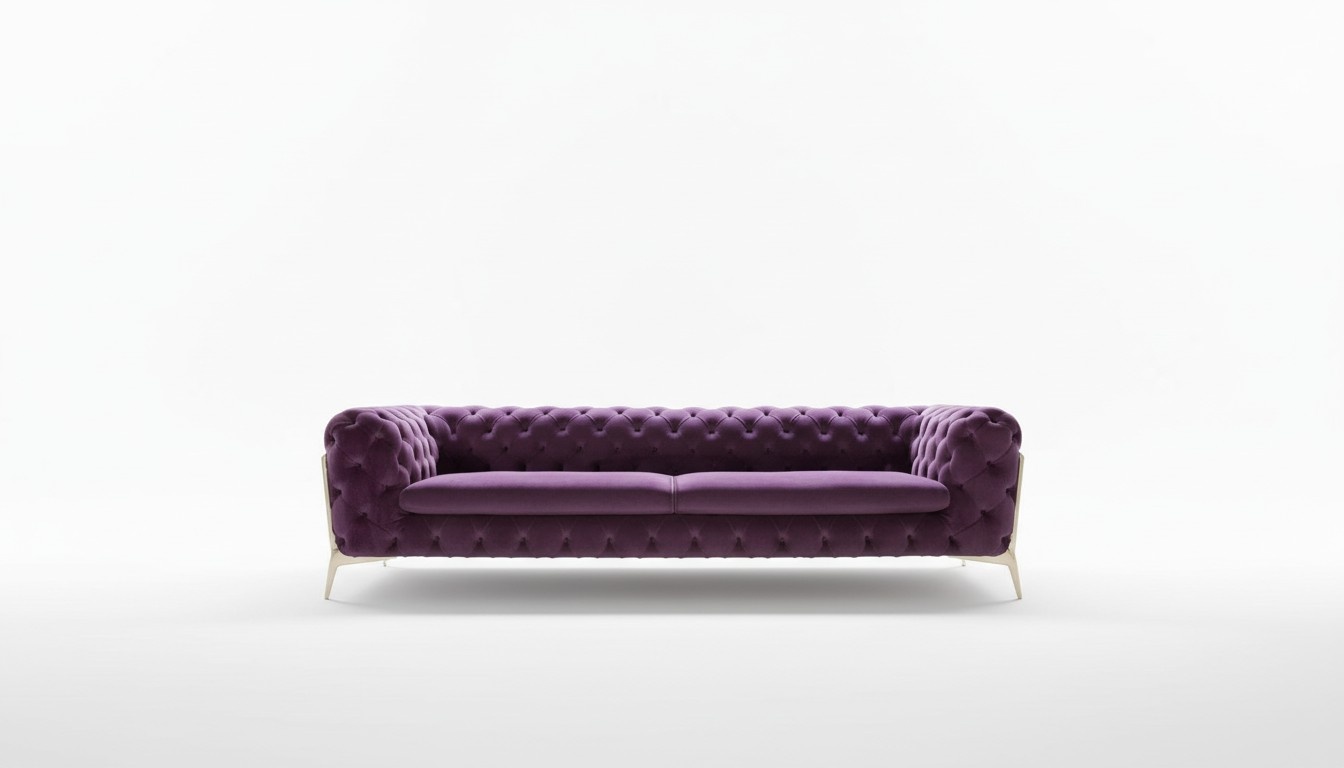 Design Chesterfield Sofagarnitur 4 - Sitzer Couch Leder Polster Lila Luxus