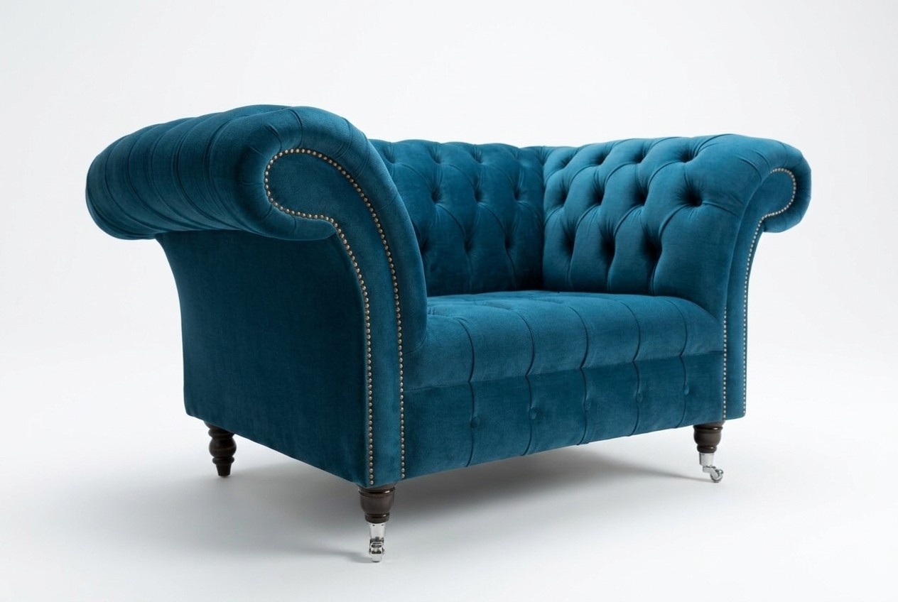 Design Chesterfield Stoff Couch Sessel 1.5 Sitzer Polster Sofas Lounge Club Neu