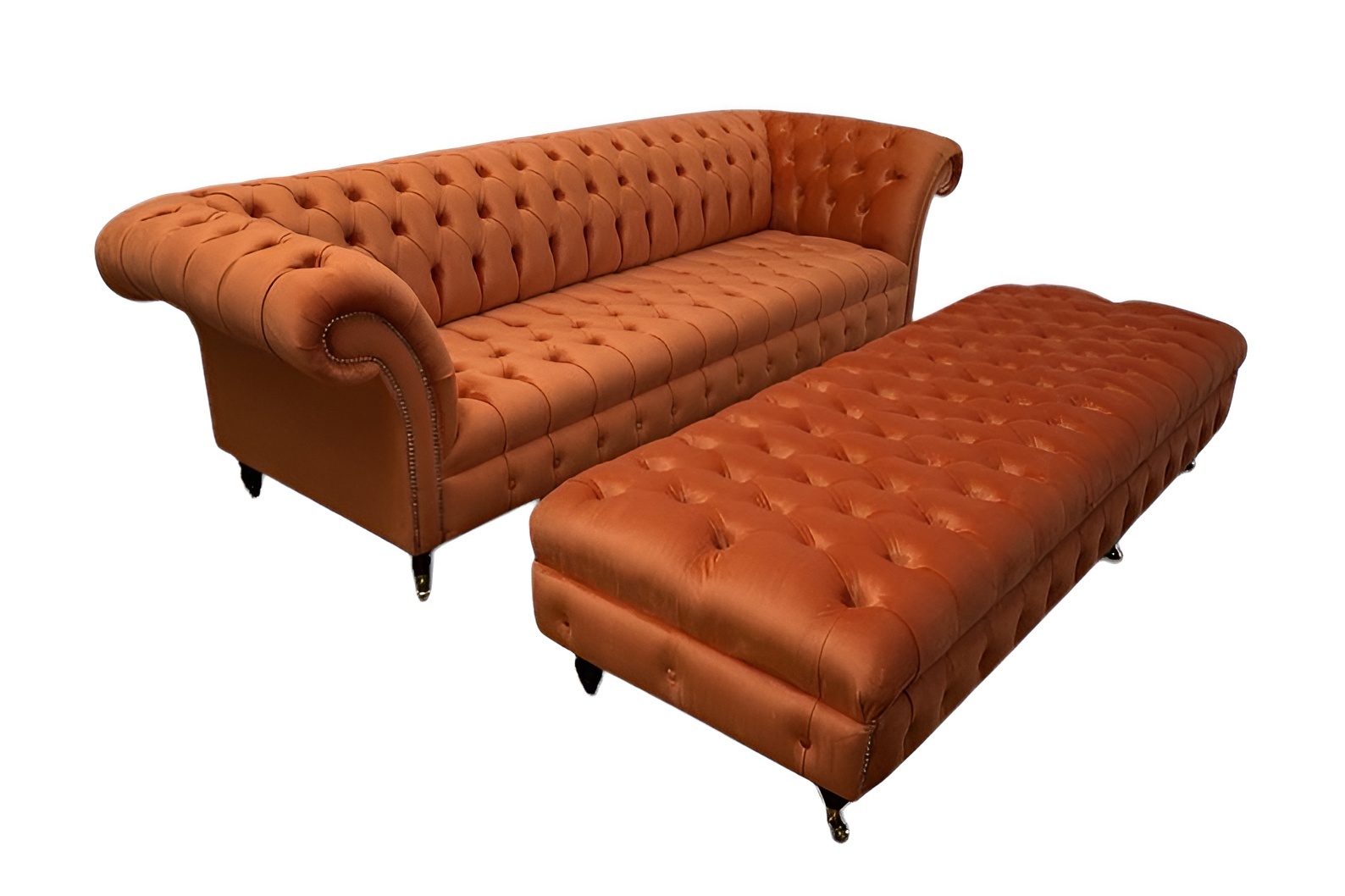 Design Chesterfield Stoff Couch Sofa 4 Sitzer + Hocker Polster Sofas Garnitur