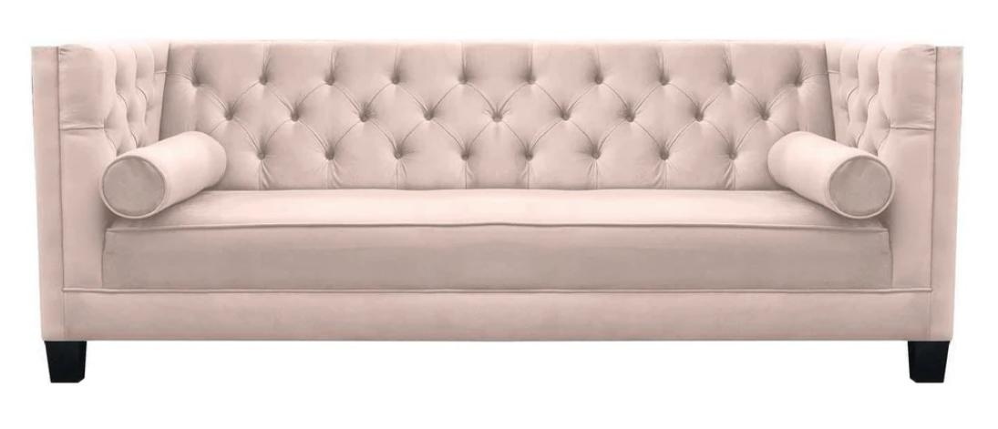 Design Couchen Polster Sofa Sofas Chesterfield Rosa Dreisitzer Stoff Wohnzimmer