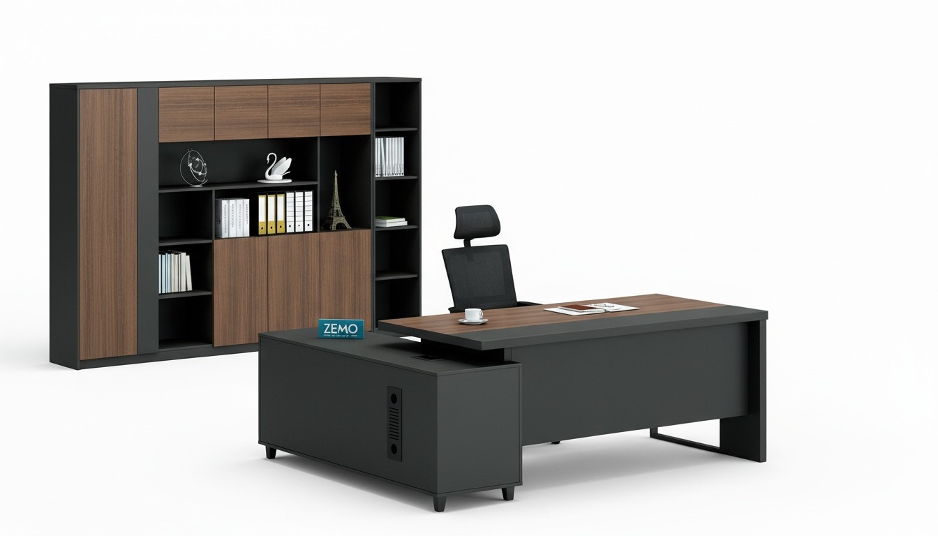 Design Eckschreibtisch Aktenschrank Büro Einrichtung Chef Zimmer Möbel 2tlg.Set