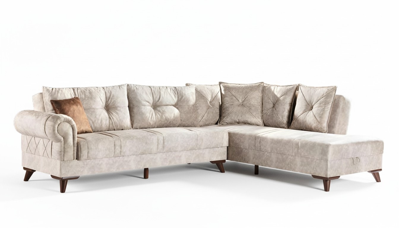 Design Ecksofa L-form Bettfunktion Couch Textil Sofa Bettkasten Weiche Polster