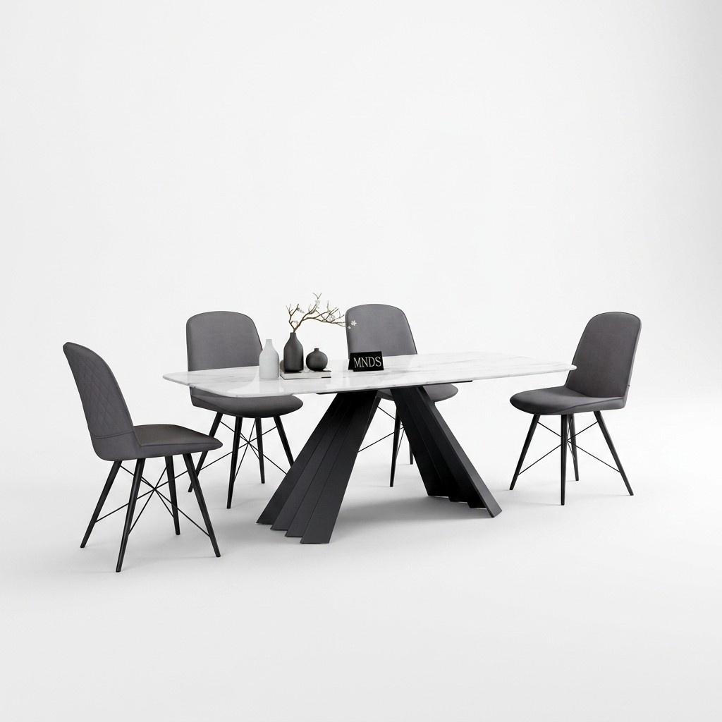 Design Esszimmer Gruppe Tisch + 4 Stühle Sitz Polster Garnitur Tische Lehn Stuhl