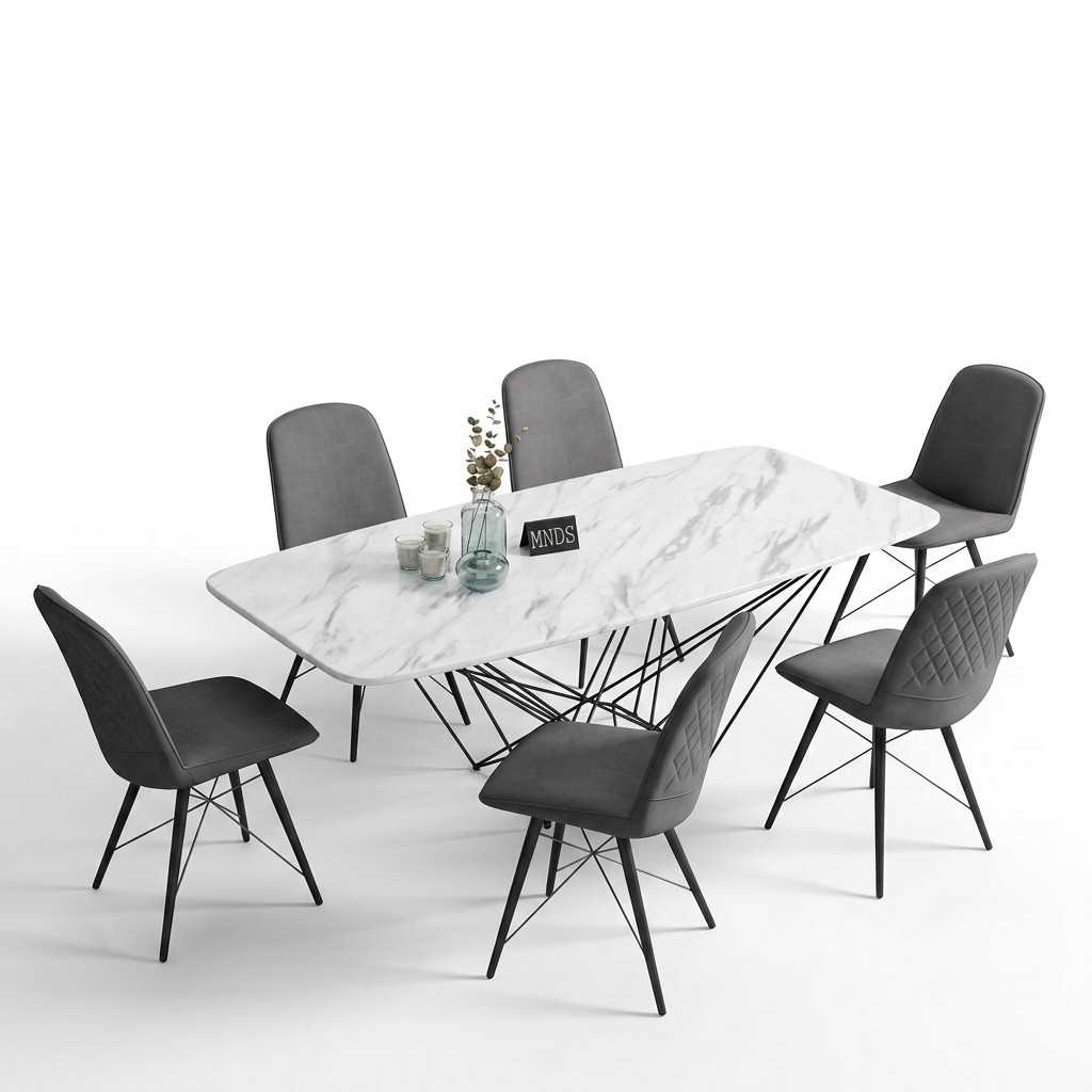 Design Esszimmer Gruppe Tisch + 6 Stühle Sitz Polster Garnitur Tische Lehn Stuhl