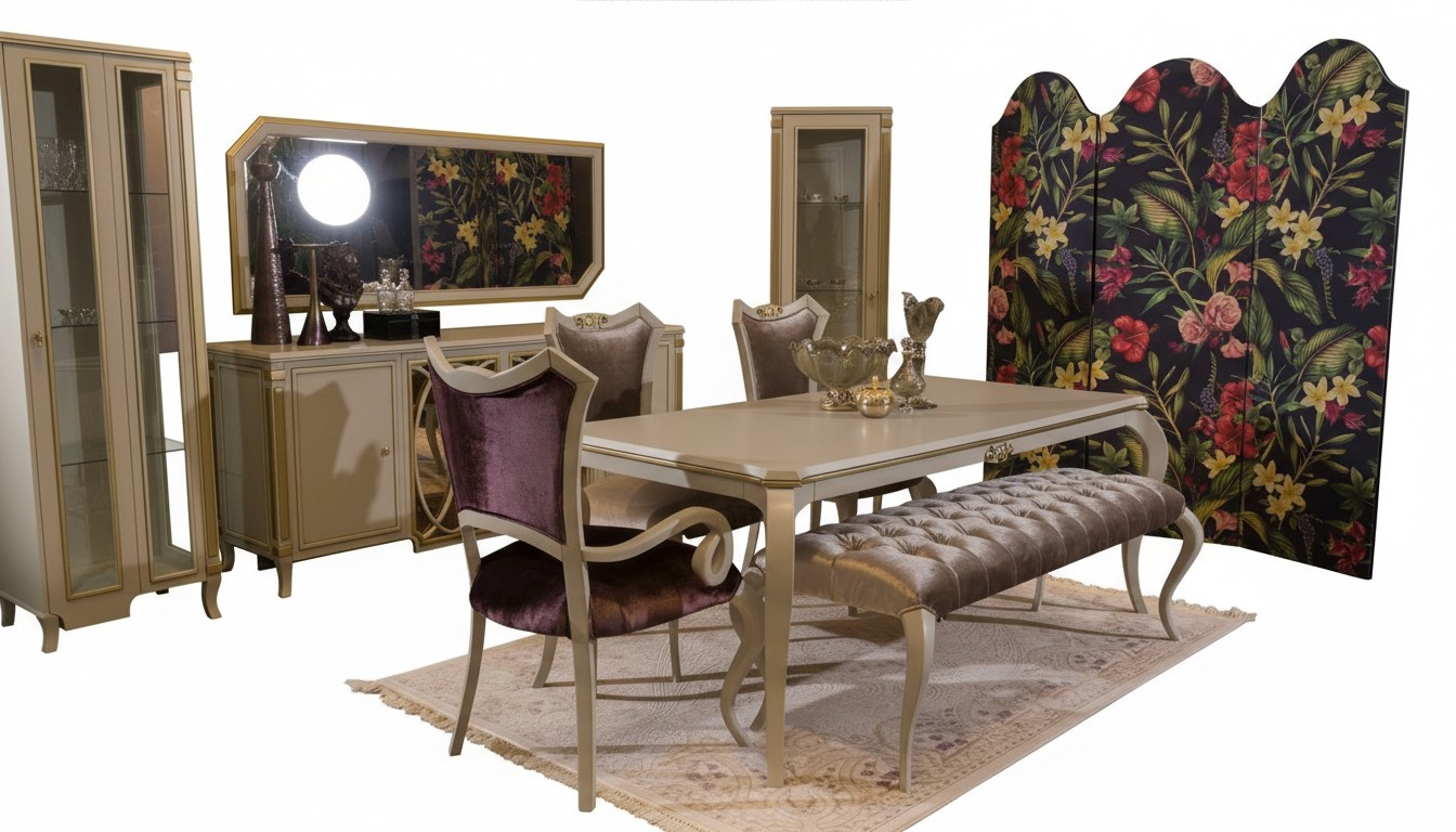 Design Esszimmer Set 8tlg Esstisch Stuhl Kommode Vitrine Hocker Holz