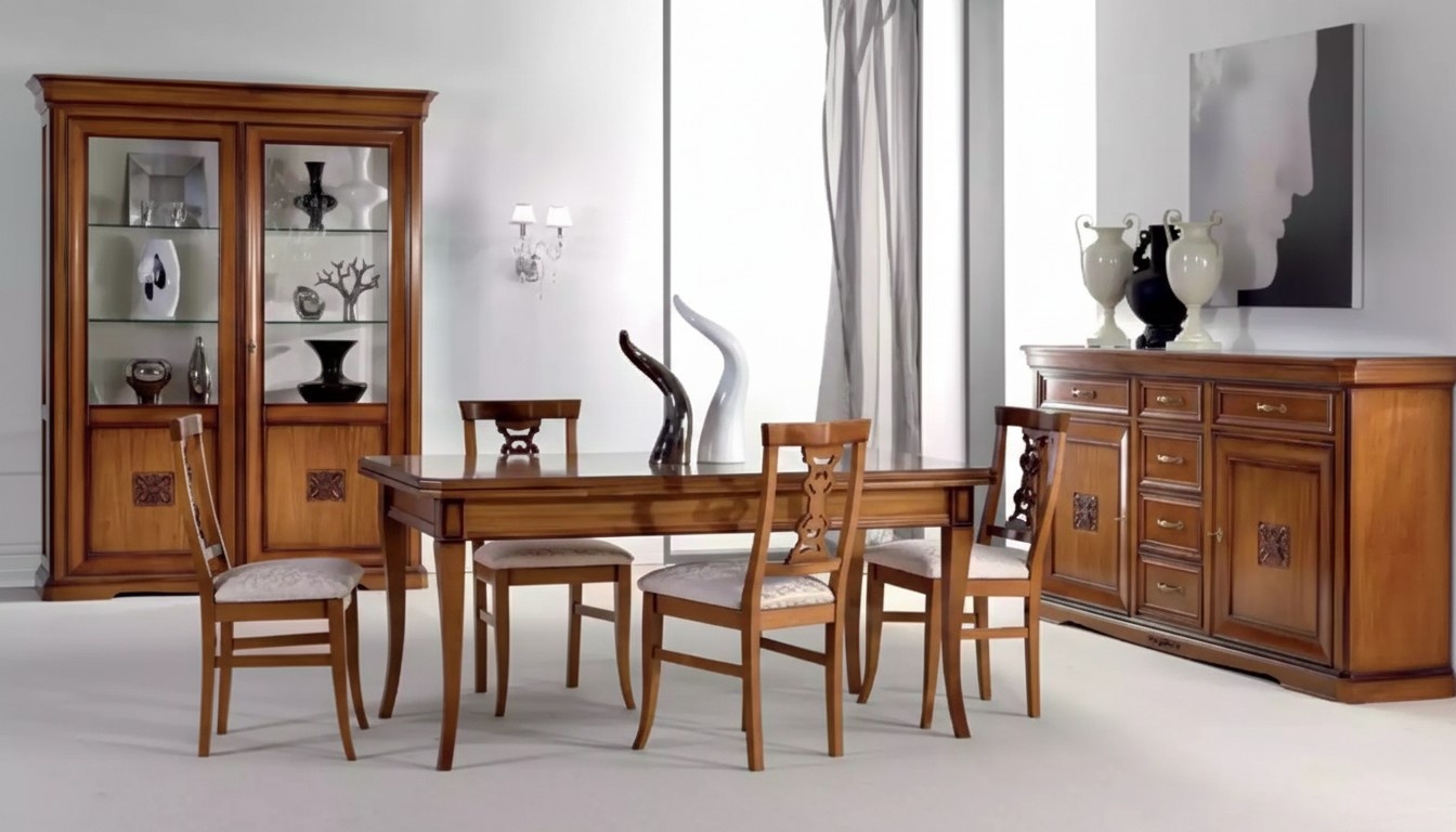 Design Esszimmer Set Garnitur 7tlg Holz Möbel 4x Stühle Tisch Vitrine Neu