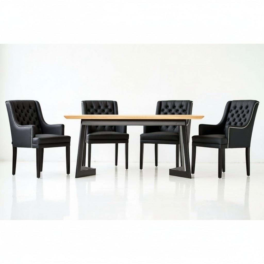 Design Esszimmer Tisch 4 Chesterfield Lehnstühle Sitz Gruppe Stühle Sessel Stuhl