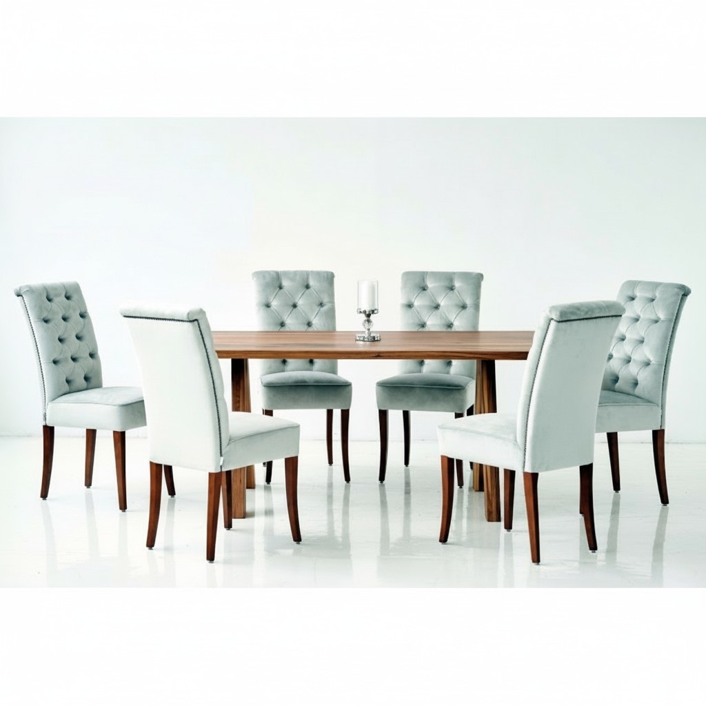 Design Esszimmer Tisch + 6 Chesterfield Lehnstühle Stuhl Sitz Gruppe Stühle Holz