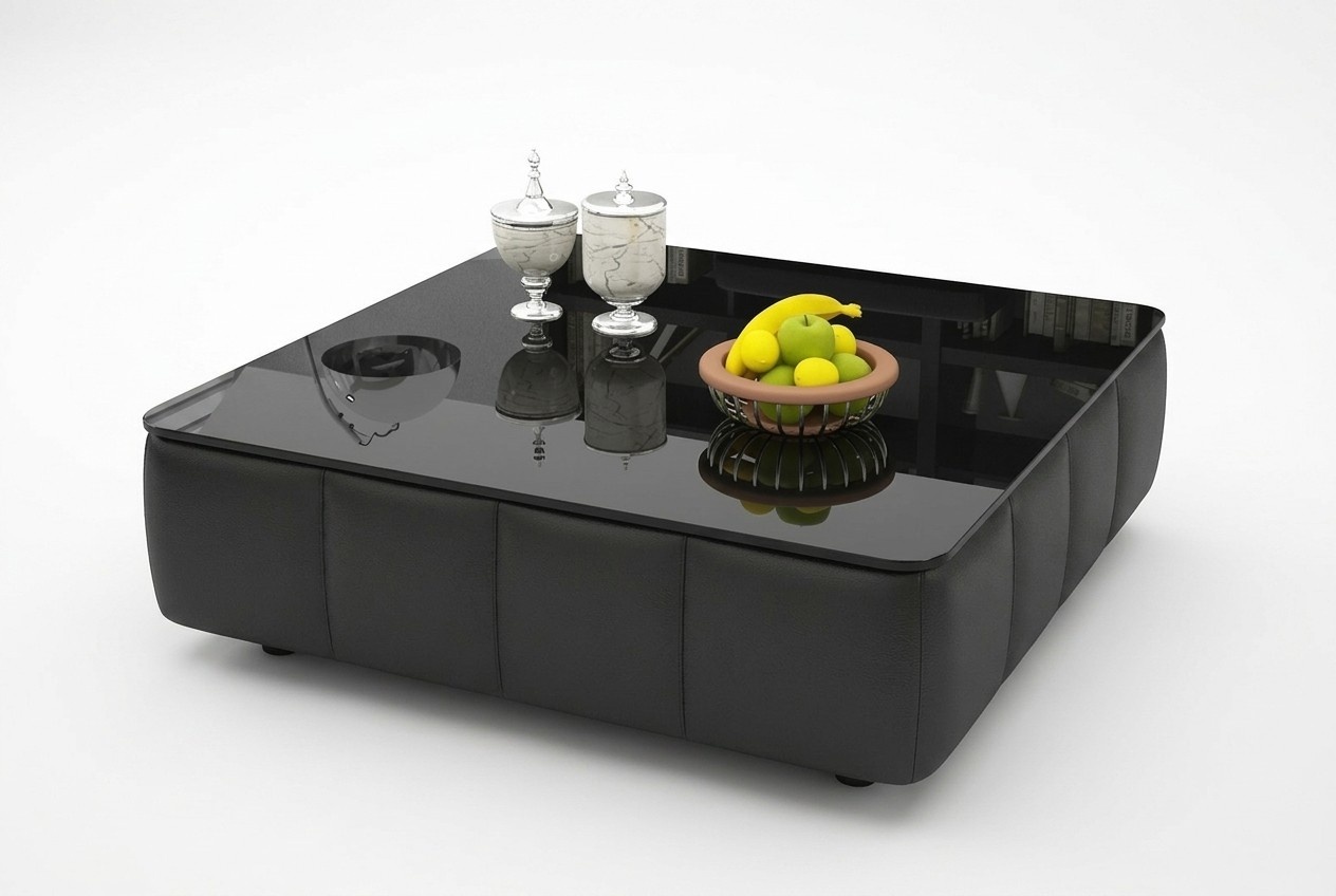 Design Glastisch Leder Couch Tisch Tische Glas Sofa Wohnzimmertisch NEU