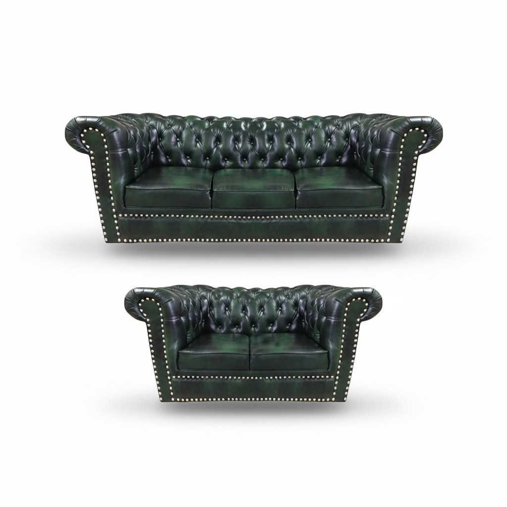 Design Grün Modern Sofagarnitur Wohnzimmer 2tlg Chesterfield Ledersofa