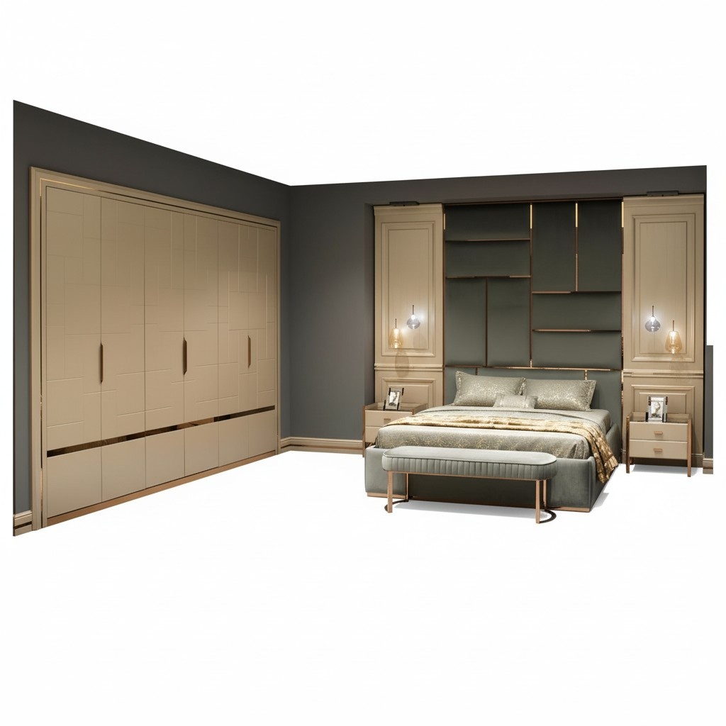 Design Gruppe Schlafzimmer Doppelbett Bett Nachttische Set 6tlg Beige