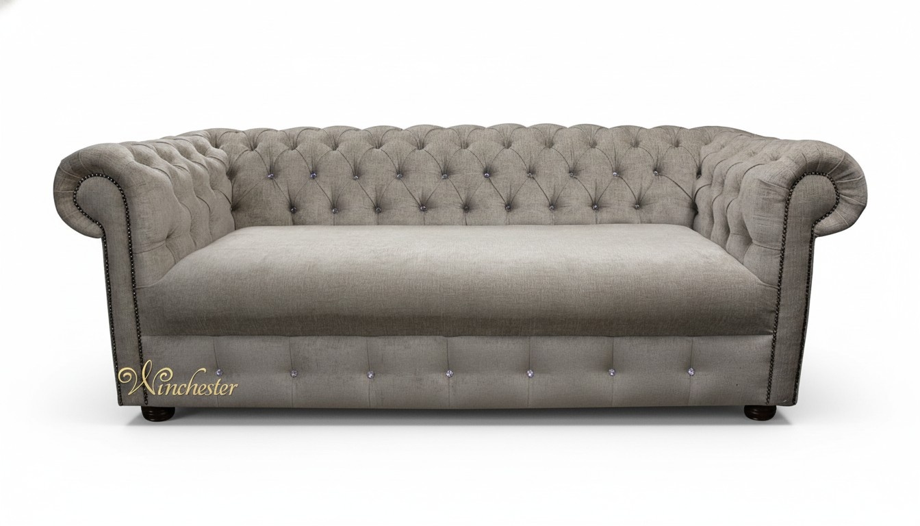 Design Hellgrau Sofa 3 Sitzer Chesterfield Stoff Couch Sofa Polster Sofas