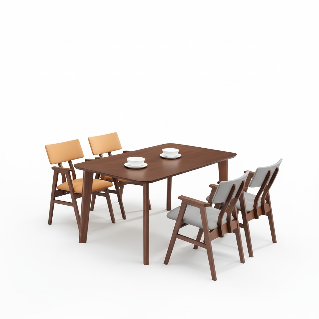 Design Holz Ess Tisch + 4 Stühle Lehn Stuhl Wohn Zimmer Garnitur Polster