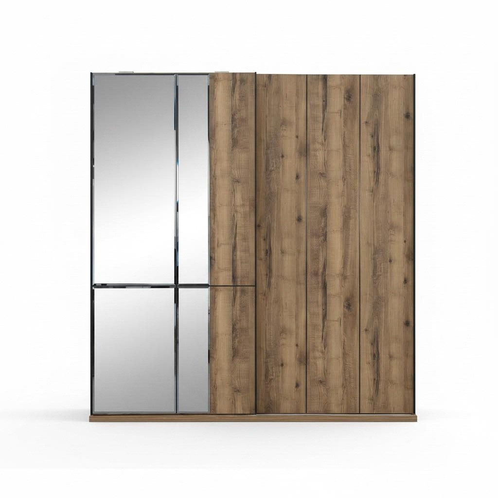 Design Kleiderschränke Kleiderschrank Schränke Braun Holz Spiegel Neu