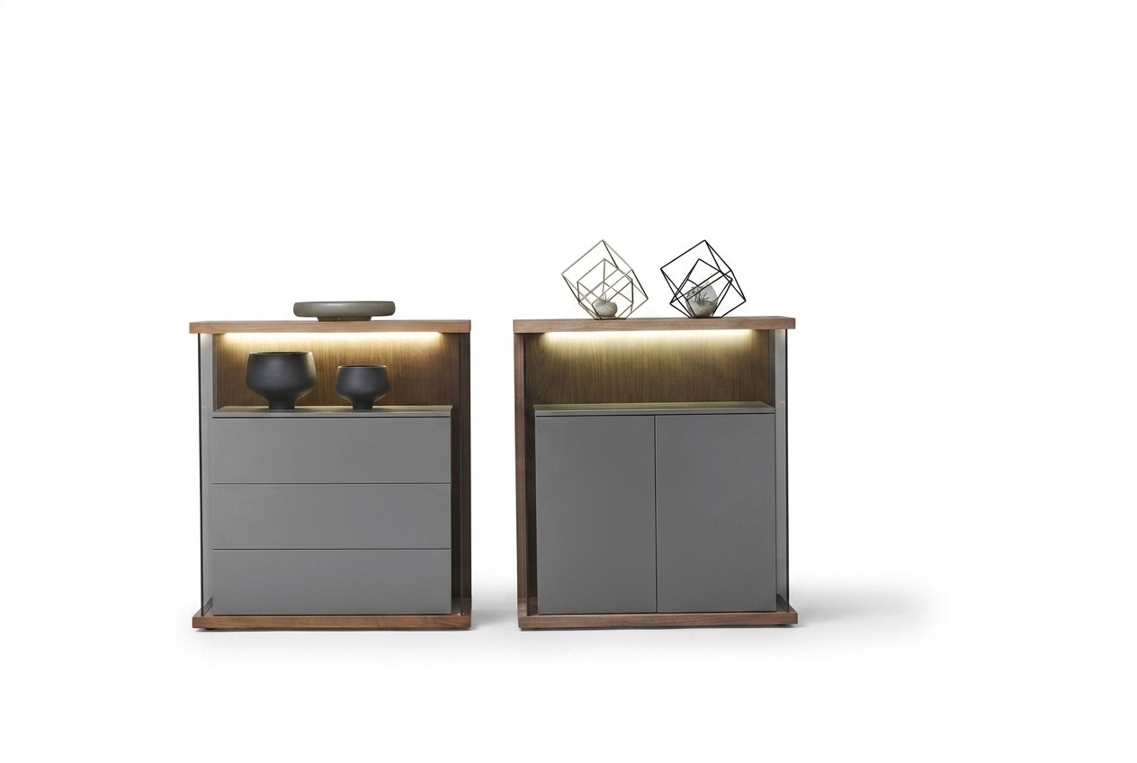Design Kommode Anrichte 2er Set Side Lowboard Schrank Regal LED Wohn
