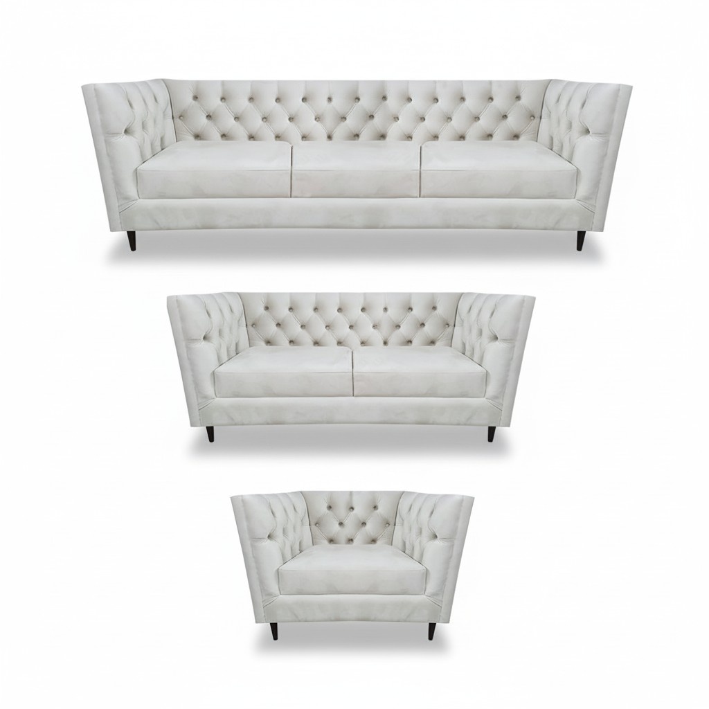 Design Komplett Weiß Möbel Wohnzimmer Set 3tlg Luxus Polstermöbel Chesterfield
