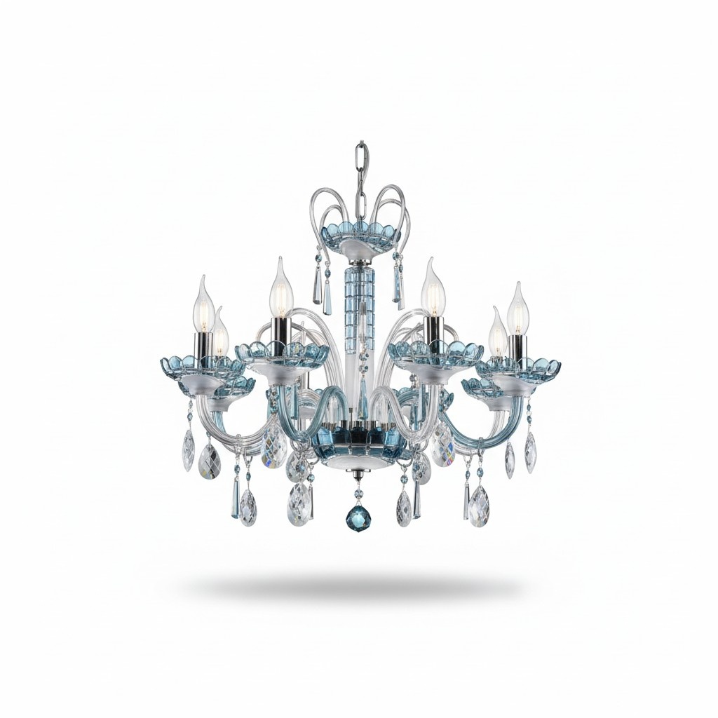 Design Kronleuchter Bohemia Decken Leuchte Blaue Kristall Lampe Lampen