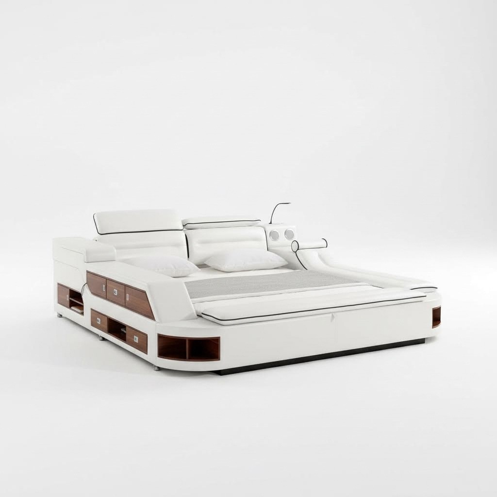 Design Leder Betten Hotel Doppel Ablage Massage Liege Multifunktions Bett Luxus