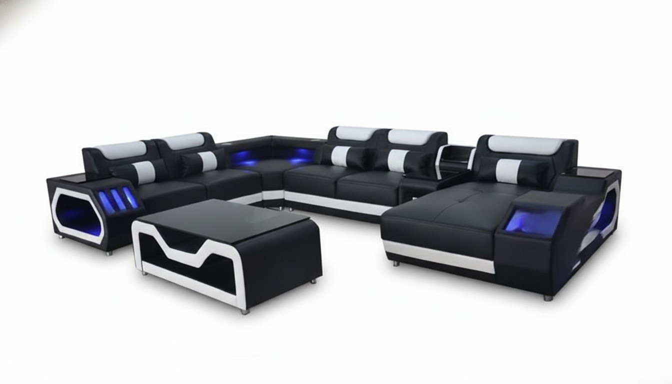 Design Leder Polster Sitz Ecke Leder Eck Landschaft Zimmer Neu Wohn Sofa +USB