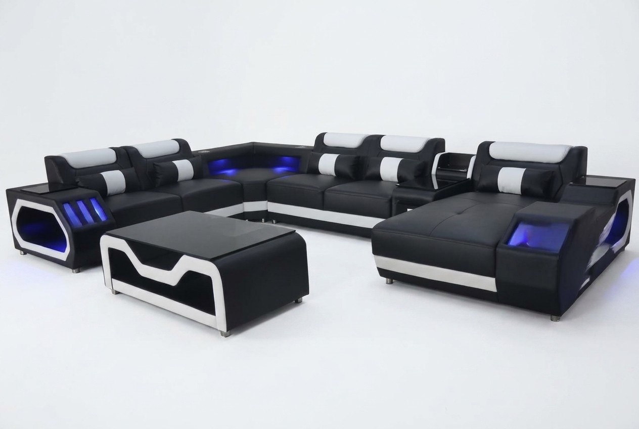Design Leder Polster Sitz Ecke Landschaft Zimmer Neu Wohn Sofa Polster Eck USB