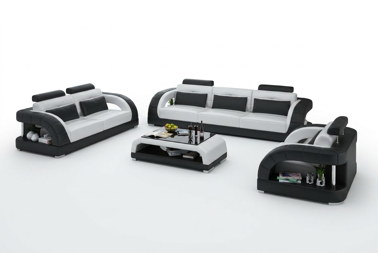 Design Ledersofa Couch Garnituren 3+2+1 Sitzer Garnitur Sofagarnitur Sofa USB