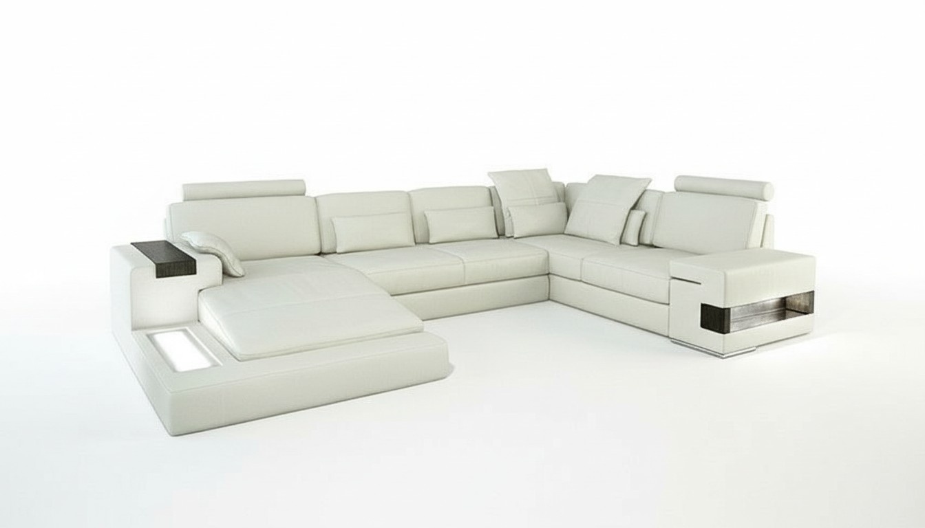 Design Ledersofa Sofa Couch Polster Wohnlandschaft XXL Big Ecksofa Ecke mit USB