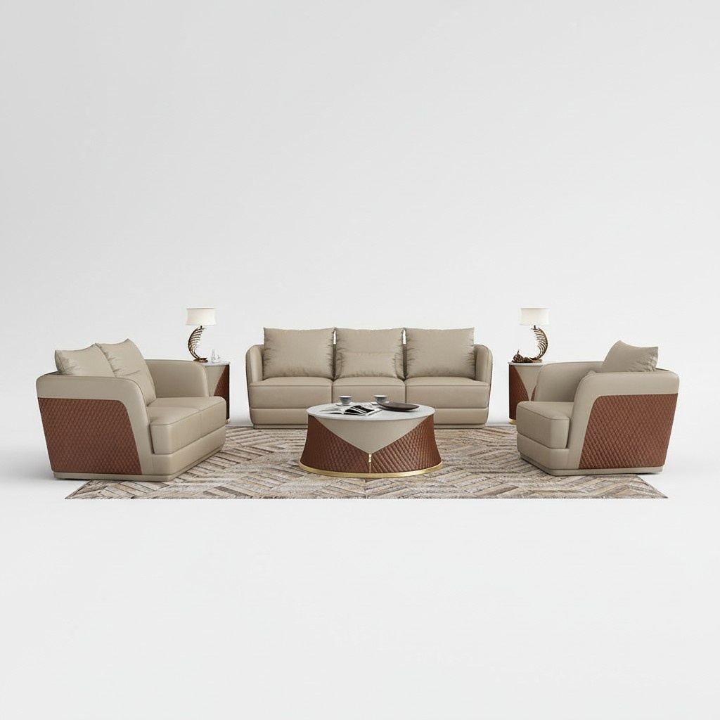 Design Ledersofa Sofagarnitur 321 Sitzer Couchtisch 2x Beistelltisch Sofa Neu