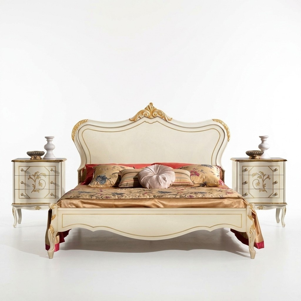 Design Luxus Bett Klassisches Bettgestell Holz Stil Barock Italienische Möbel
