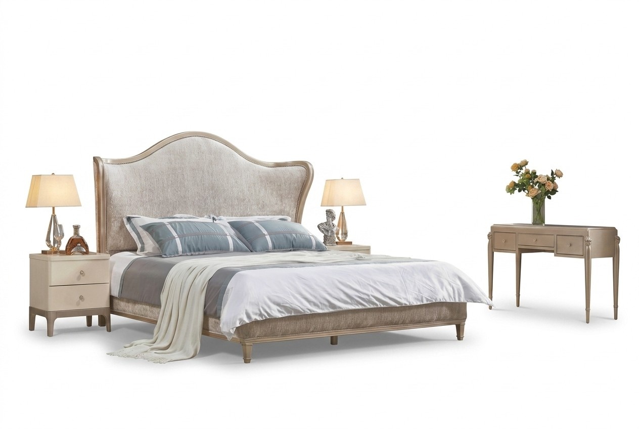 Design Luxus Doppel Silber Betten Möbel Schlafzimmer Bett Polster