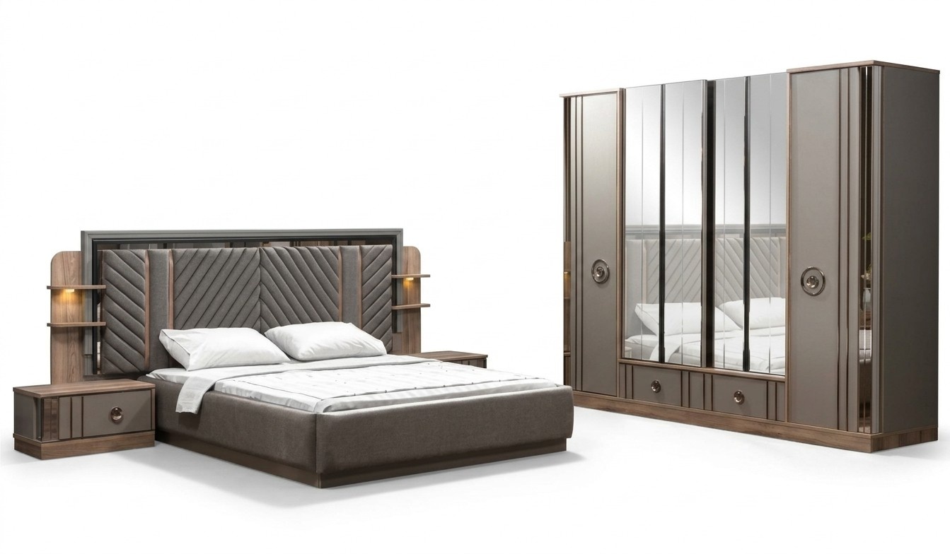 Design Luxus Möbel Modern Bett 2x Nachttisch schrank 4tlg Schlafzimmer Set