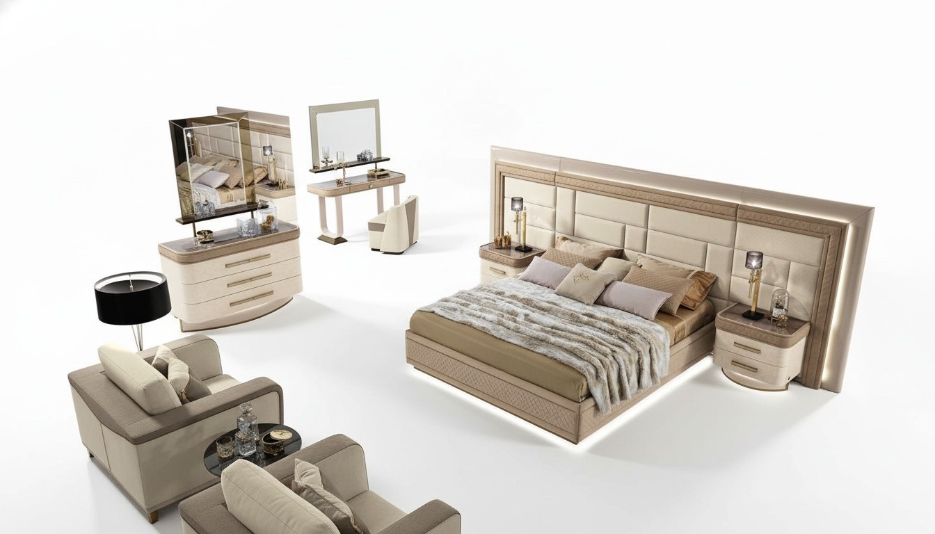 Design Luxus Schlafzimmer Bett 2x Nachttische Kommode Garnitur Betten 8tlg.Set