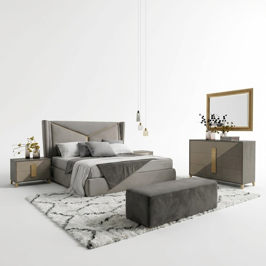 Design Luxus Schlafzimmer Set Bett 2x Nachttische Kommode Garnitur Betten Hotel