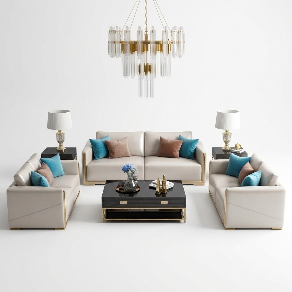 Design Metall Couch Sofa Polster Garnitur Sitz Couch 3+2 Leder
