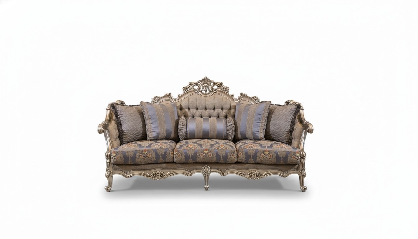 Design Möbel Dreisitzer Sofa 3 Sitz Sofas Luxus Textil Couchen Blumenmuster Neu