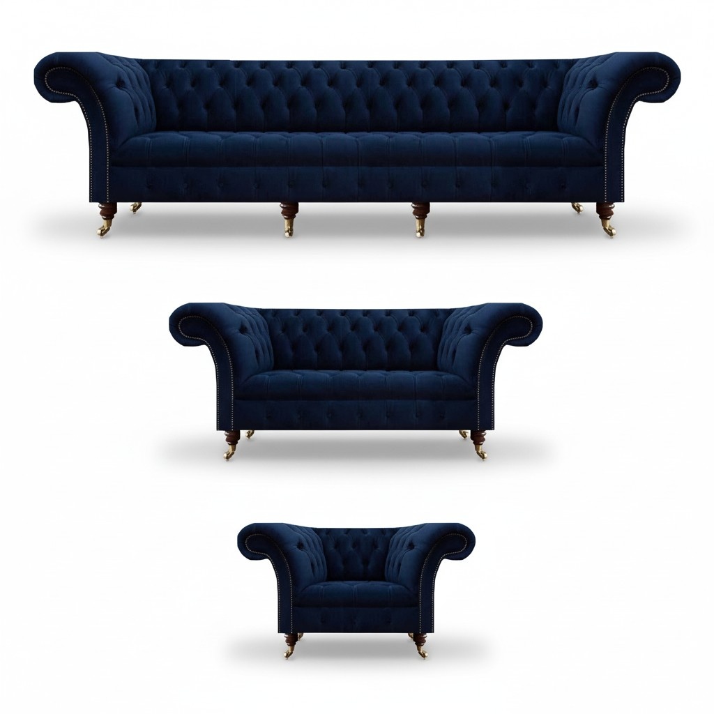 Design Möbel Komplett 3tlg Wohnzimmer Sofas Couch Chesterfield 4+2+1 Textil