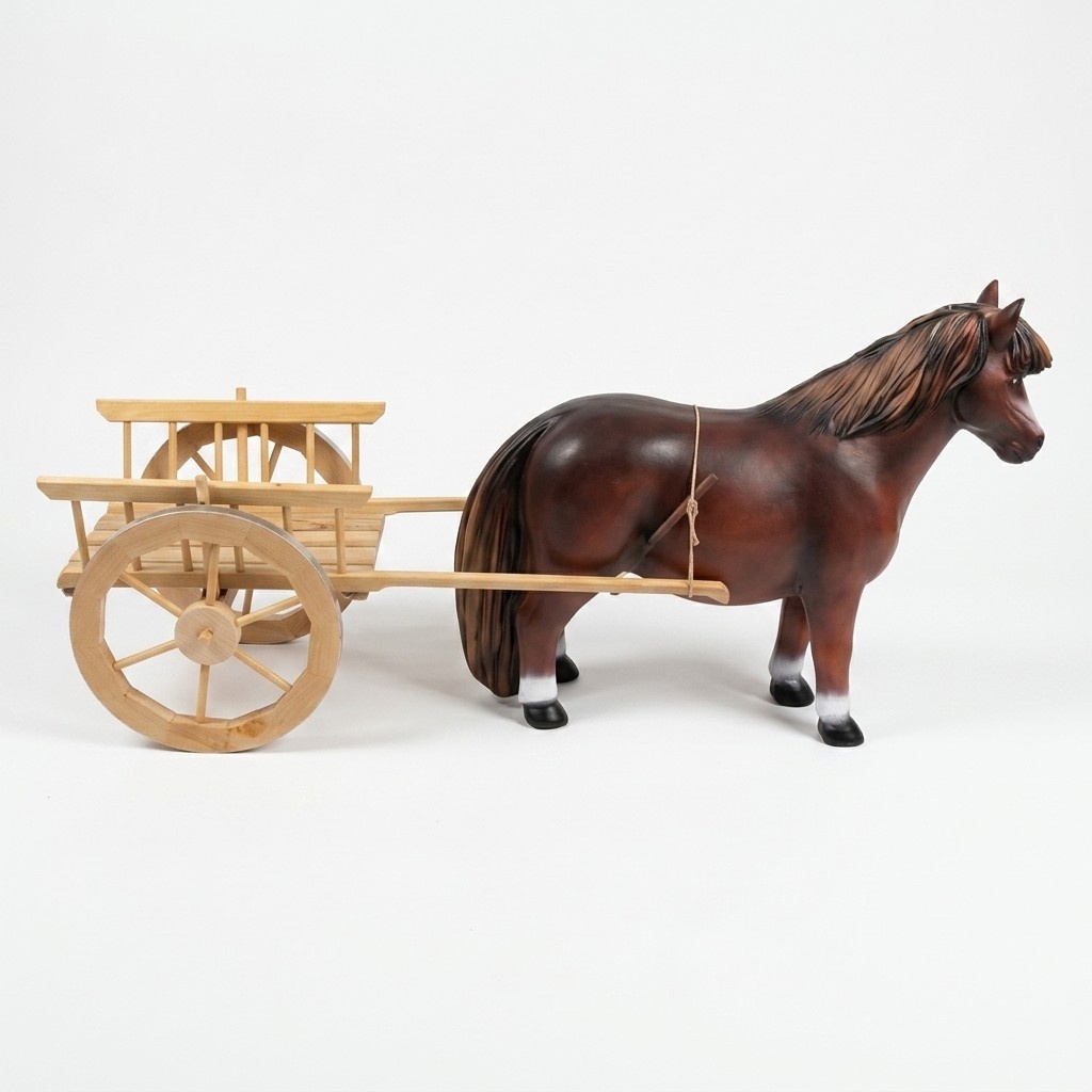 Design Pferd mit Wagen Figur Garden Statue Skulptur Figuren Skulpturen