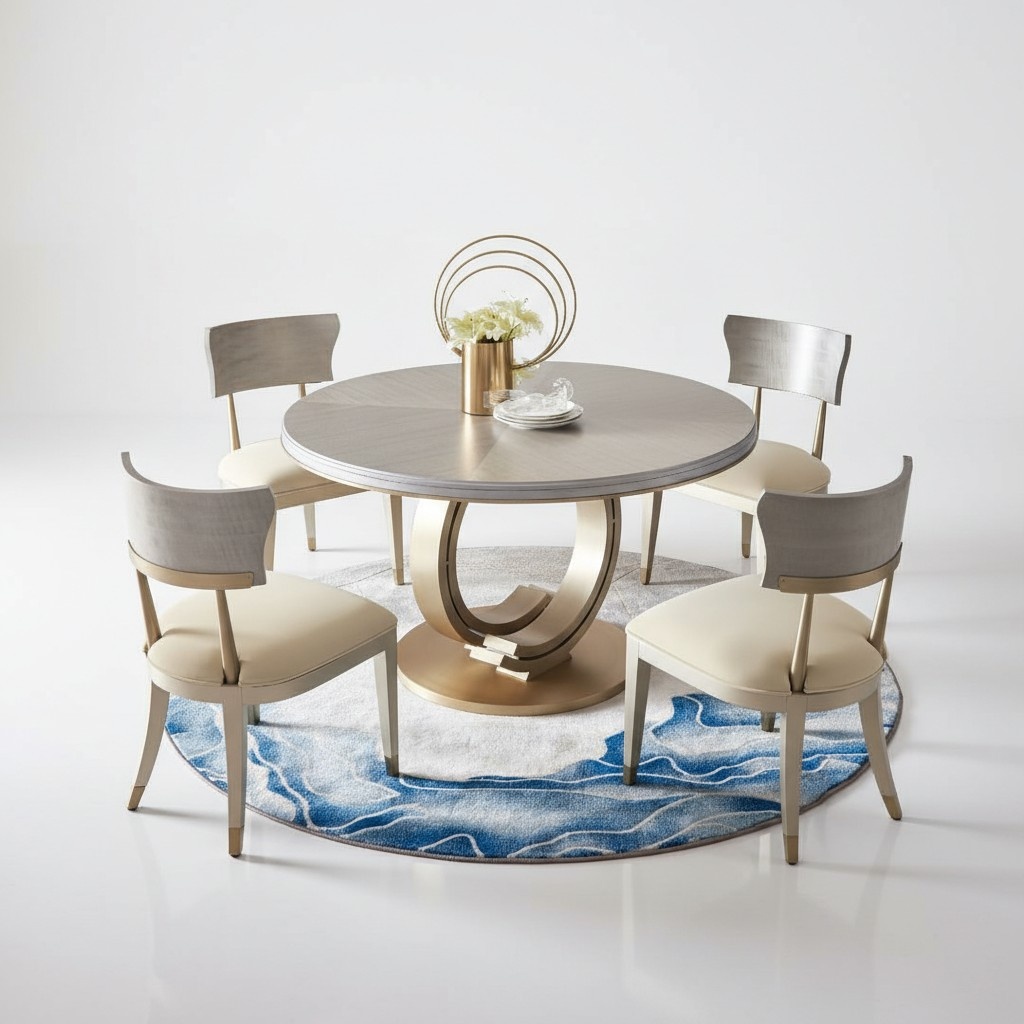 Design Rund Tisch 4x Stühle Ess Zimmer Sitz Runde Tische Garnitur Holz 5tlg. Set