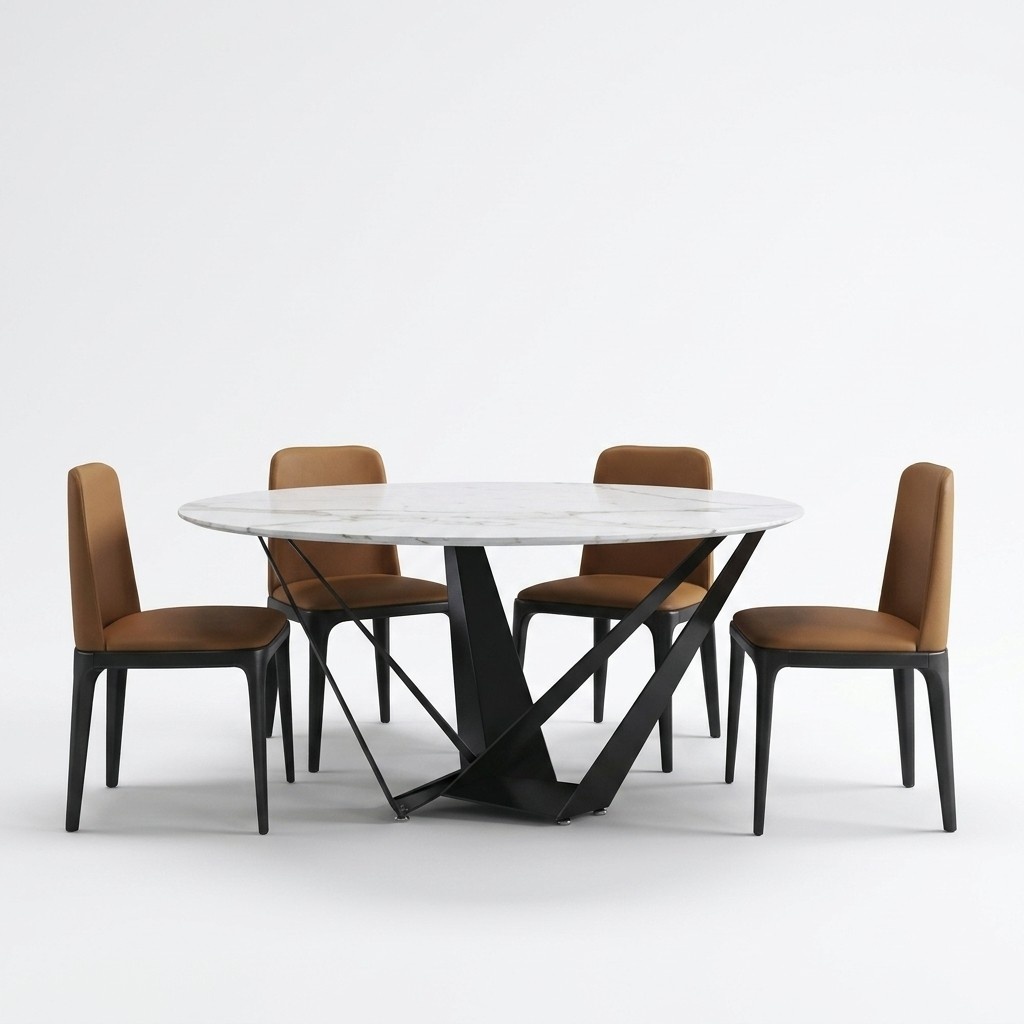 Design Rund Tisch 4x Sessel Stühle Ess Zimmer Sitz Polster Runde Tische Garnitur