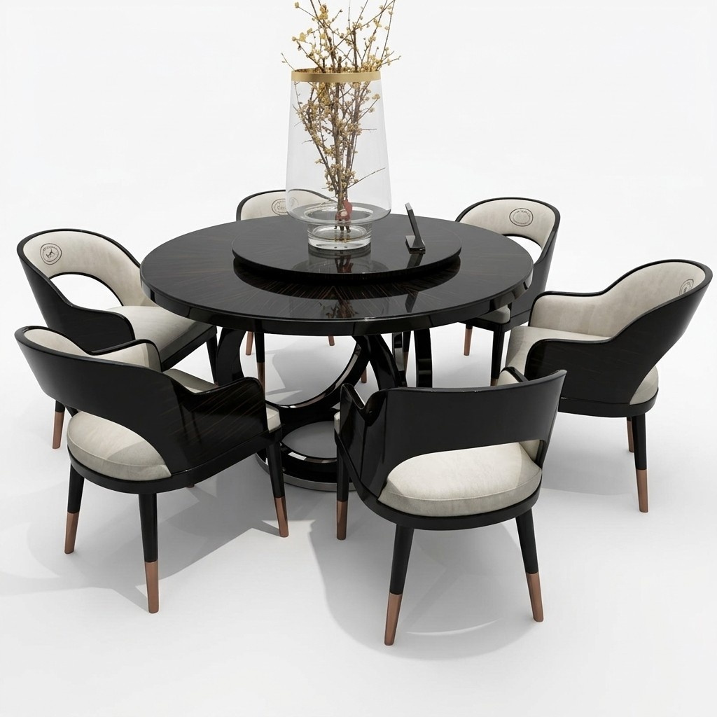 Design Rund Tisch 6x Sessel Stühle Ess Zimmer Sitz Polster Runde Tische