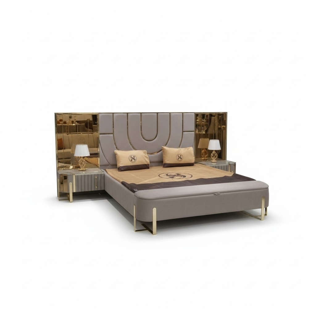Design Schlafzimmer 3tlg. Bett 2x Nachttische Modern Luxus Betten Set Möbel