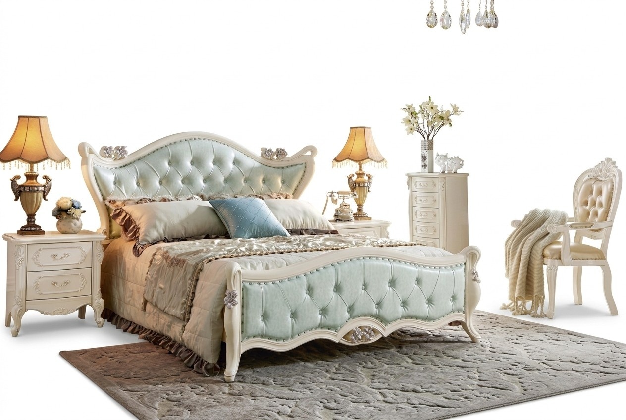 Design Schlafzimmer 5 tlg. Bett Nachttisch Barock Kleiderschrank Massivholz