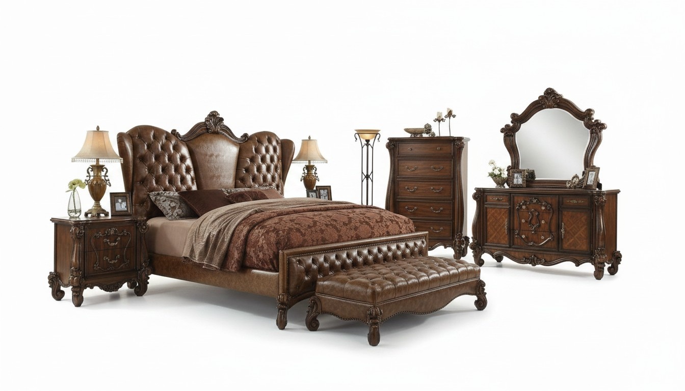 Design Schlafzimmer 6 tlg. Schlafzimmer Komplett Set Bett Nachttisch Kommode Neu
