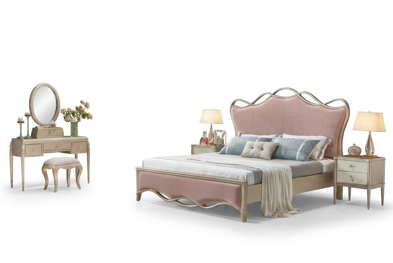 Design Schlafzimmer Bett Luxus Betten Leder Rosa Doppel Polster Möbel