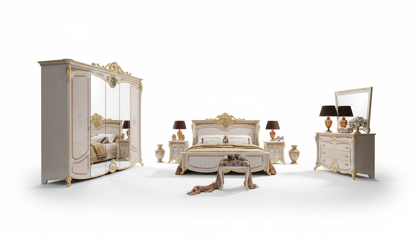 Design Schlafzimmer Komplett Set Bett Nachttisch Kommode Neu Italien 6 tlg. Sets