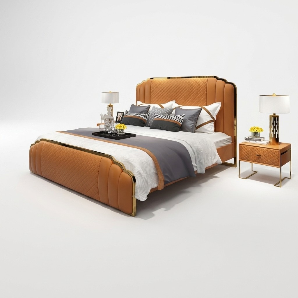 Design Schlafzimmer Lederbett 3tlg. Set 2x Nachttisch Betten Luxus Möbel Konsole 1
