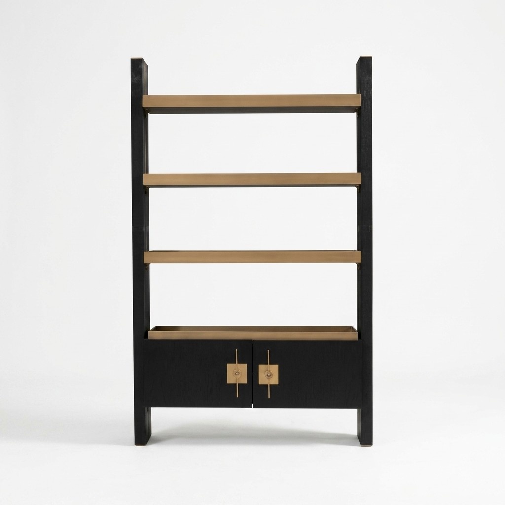 Design Schrank mit Regale Schranke Holz Schwarz Gold Holzschrank