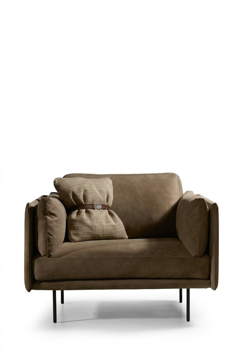 Design Sessel Grau Polster Leder Modern Wohnzimmer Luxus Holz Möbel Relax Neu