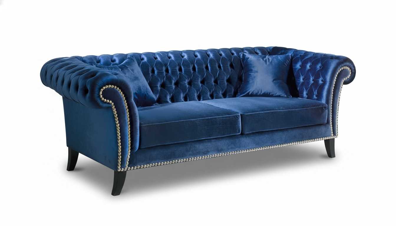 Design Sofa 3 Sitzer Couch Polster Sofas Stoff Wohnzimmer Blaue Textil